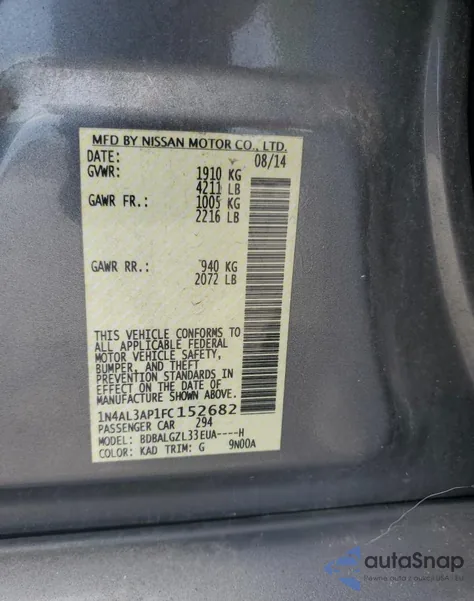 2015 Nissan Altima 2.5 z USA, uszkodzony, nr VIN 1N4AL3AP1FC152682